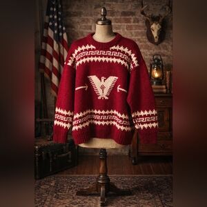 Vintage Cowichan Handmade Thunderbird Sweater – L/XL – Wool Blend